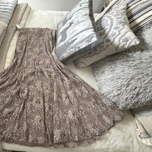 Elegant Lace R & M Maxi Dress in Taupe/Champagne